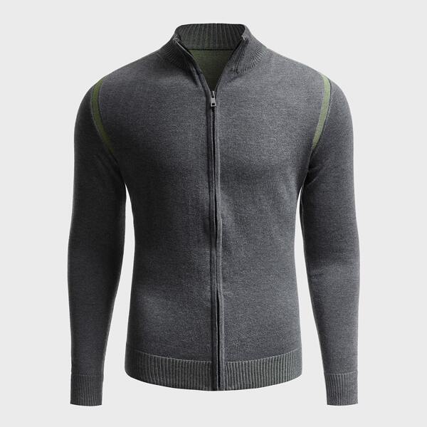 

Men Zip Up Mock Neck Cardigan, Dark grey