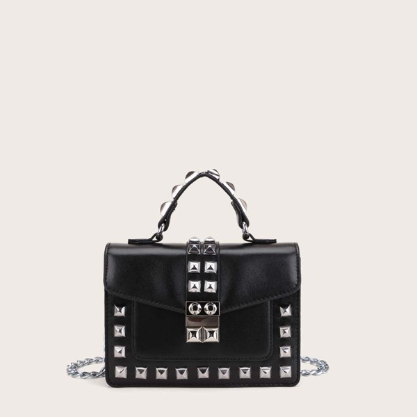 

Rivet Decor Satchel Bag, Black