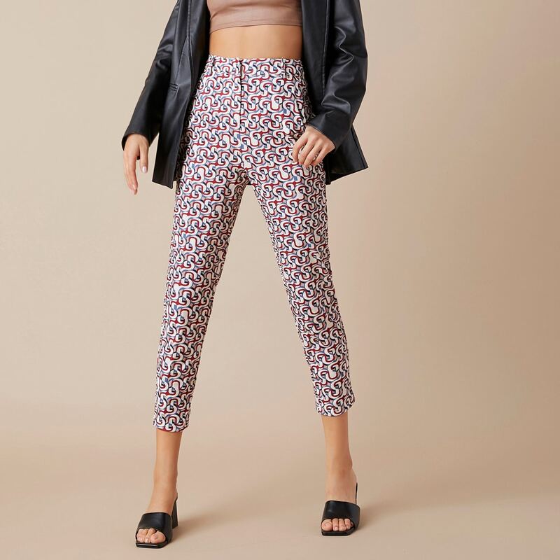 

Allover Print Slant Pocket Pants, Multicolor