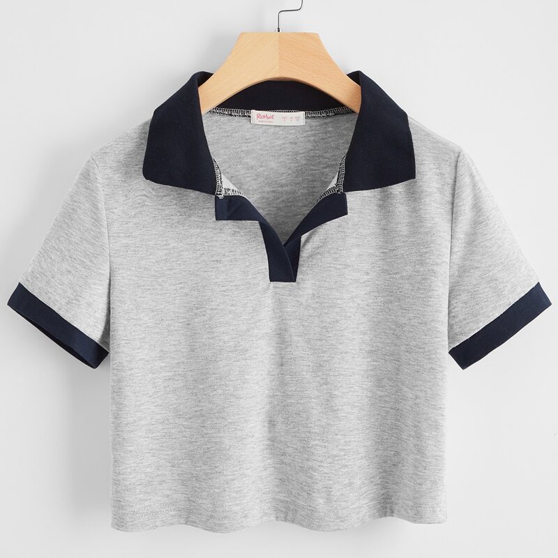 

Contrast Collar Crop Tee, Light grey
