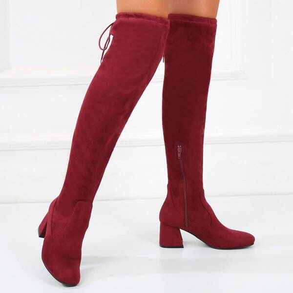 

Tie Back Suede Over The Knee Boots, Burgundy