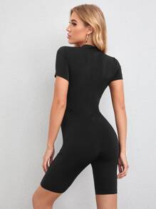 SHEIN Essnce Áo liền quần Dây kéo màu trơn Thể thao - màu đen - Xem 2