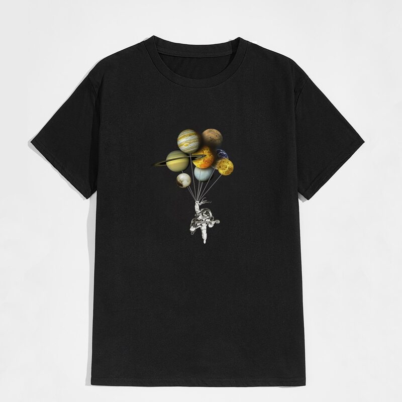 

Men Astronaut And Plants Print Tee, Black