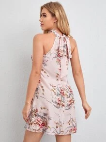 SHEIN Tie Back Floral Print Halter Dress - Baby Pink - View 2