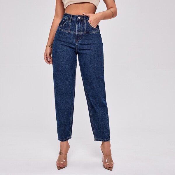 

High Waist Mom Cropped Jeans, Dark wash