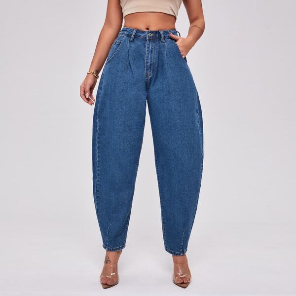 

Fold Pleat Baggy Jeans, Medium wash