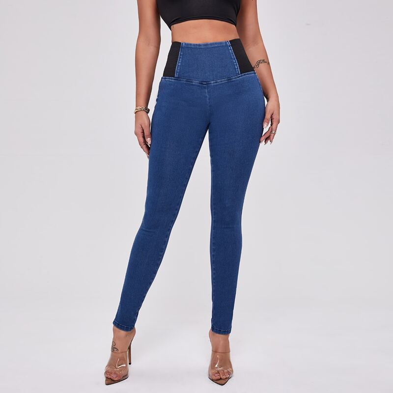 

Curvy Color Block Wide Waist Jeggings, Medium wash
