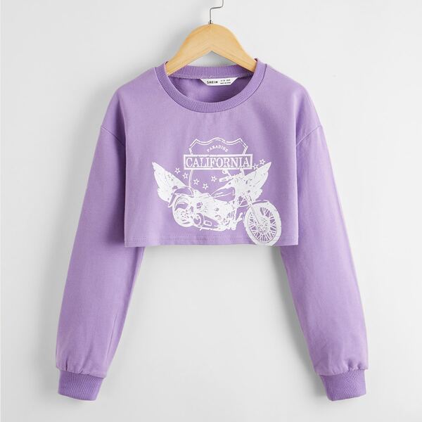 

Girls Drop Shoulder Letter Graphic Crop Pullover, Pastel lilac purple