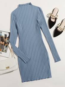 SHEIN Essnce Đầm Xù nhỏ màu trơn Giải trí - Màu xanh bụi bặm - Xem 1