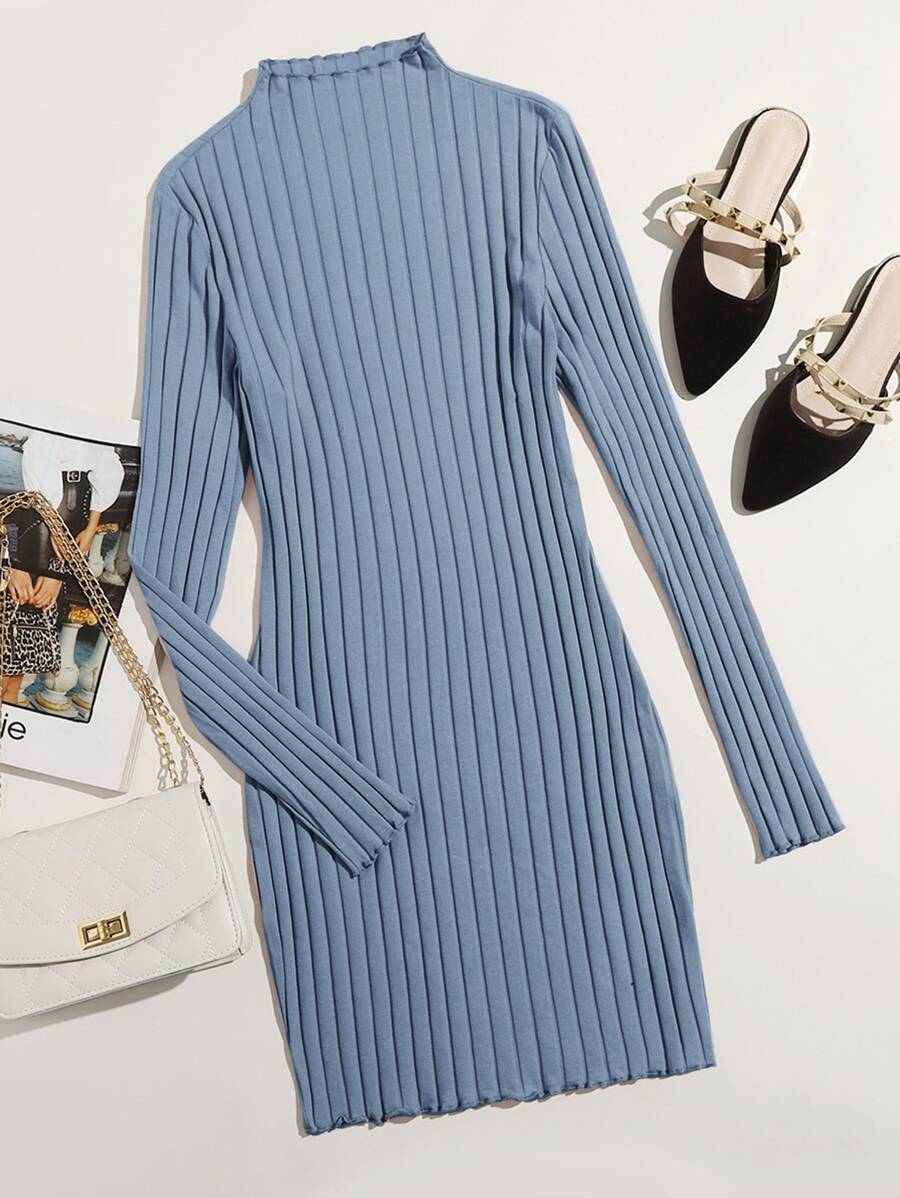 SHEIN Essnce Đầm Xù nhỏ màu trơn Giải trí - Màu xanh bụi bặm - Xem 1