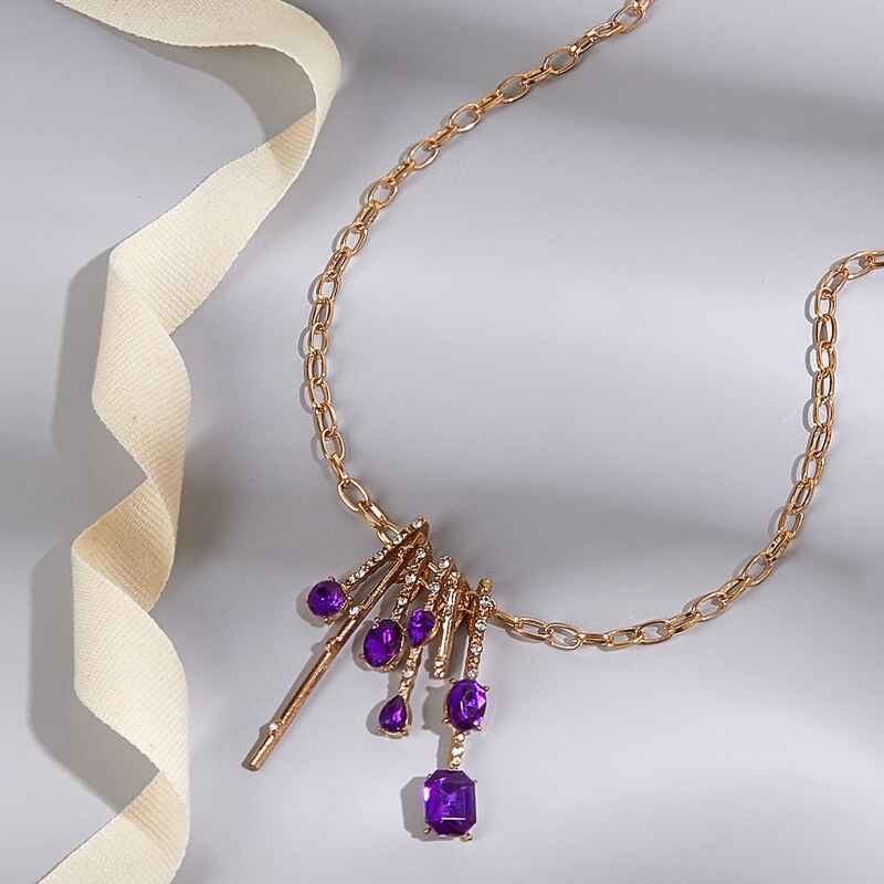 

Rhinestone Design Chain Necklace, Purple