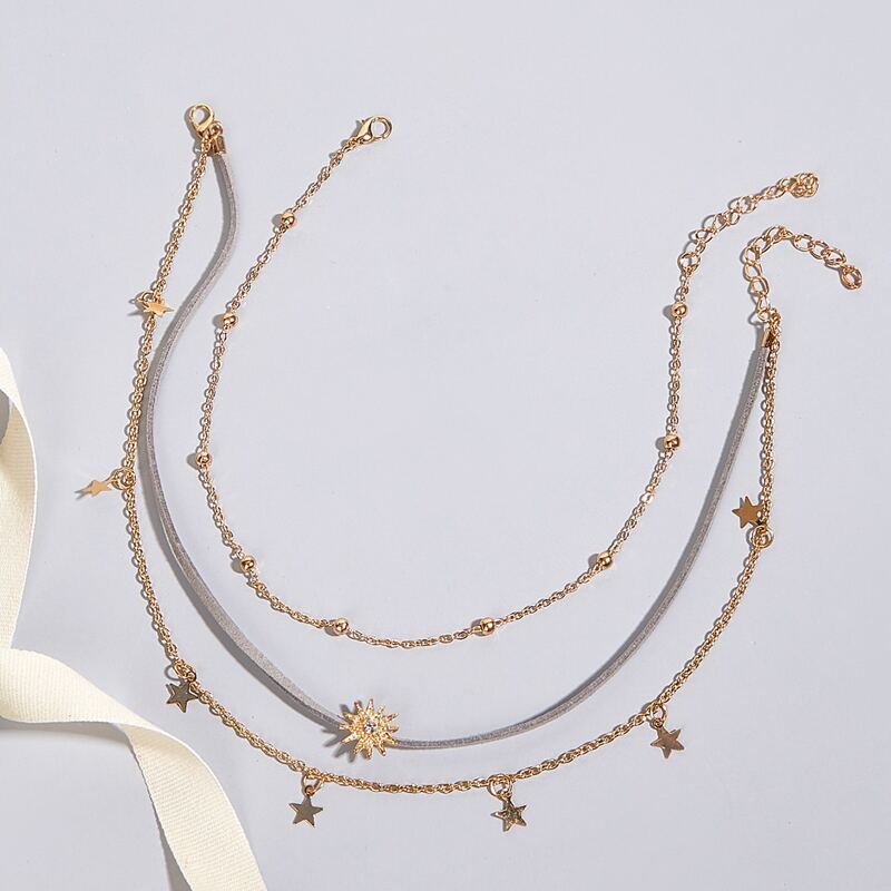 

2pcs Star Layered Chain Necklace, Gold