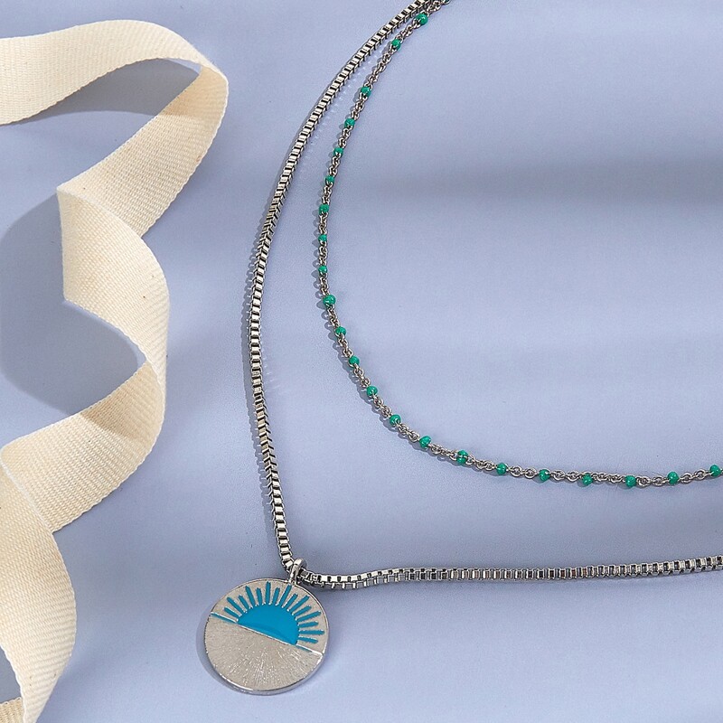 

Disc Design Layered Necklace, Silver