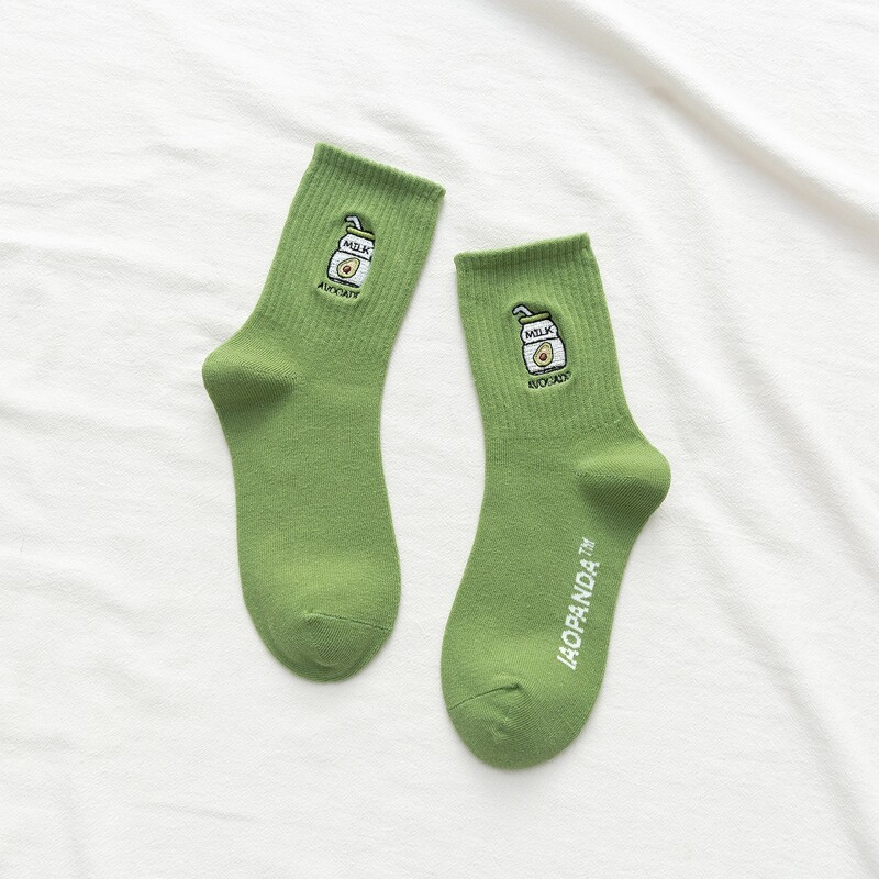 

1pair Cartoon Embroidery Crew Socks, Green