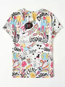 Mulvari Letter and Cartoon Graphic Top