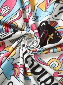 Mulvari Letter and Cartoon Graphic Top
