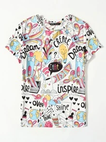 Mulvari Letter and Cartoon Graphic Top