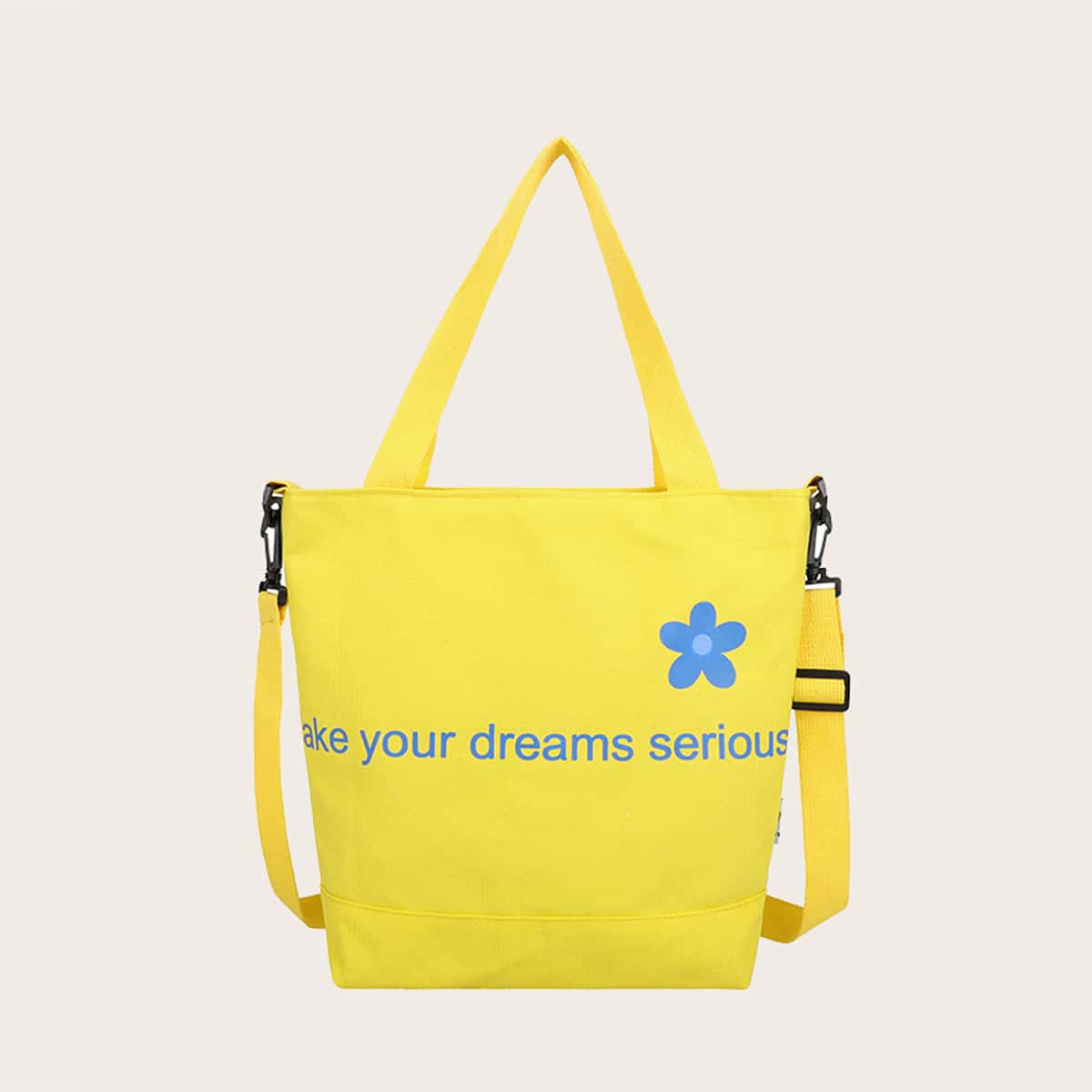

Slogan Graphic Canvas Tote Bag, Yellow