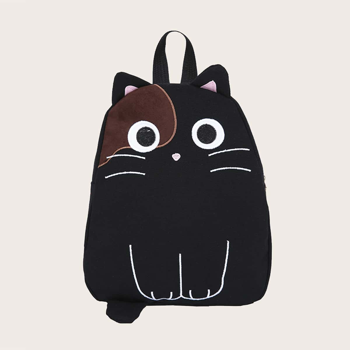 

Cartoon Cat Canvas Backpack, Black