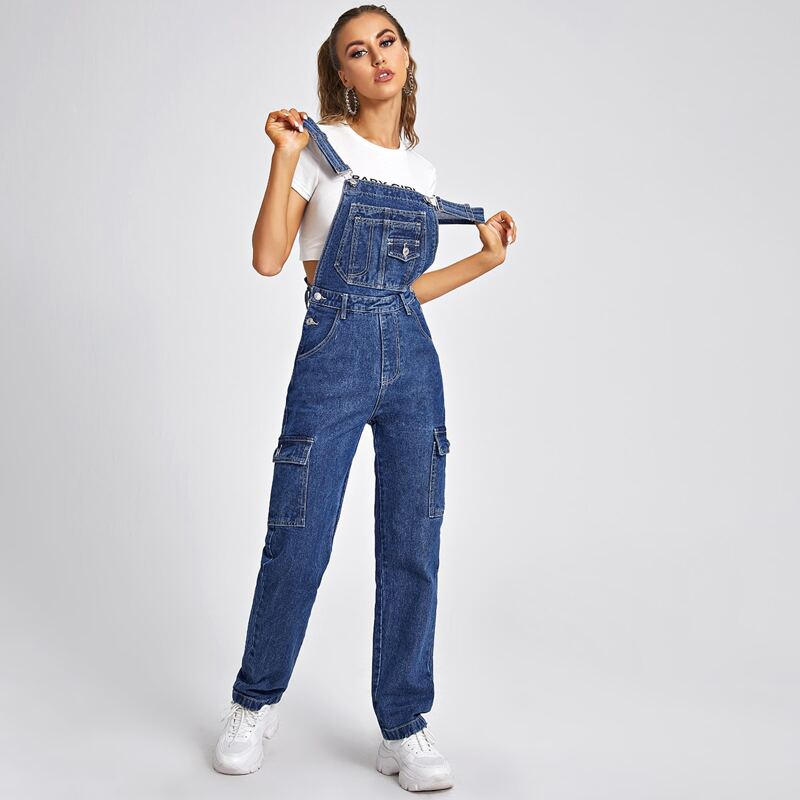 

Flap Pocket Button Denim Overall, Dark wash