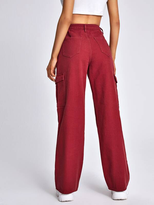 SHEIN EZwear High Waist Flap Pocket Wide Leg Jeans SHEIN UK