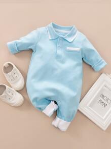 Yierying 男嬰polo領T恤連身長褲 - 淺藍色 - 查看 1
