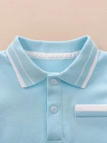 Yierying 男嬰polo領T恤連身長褲 - 淺藍色 - 查看 3