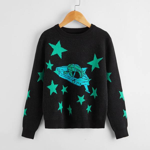 

Boys Star and Graphic Pattern Sweater, Black