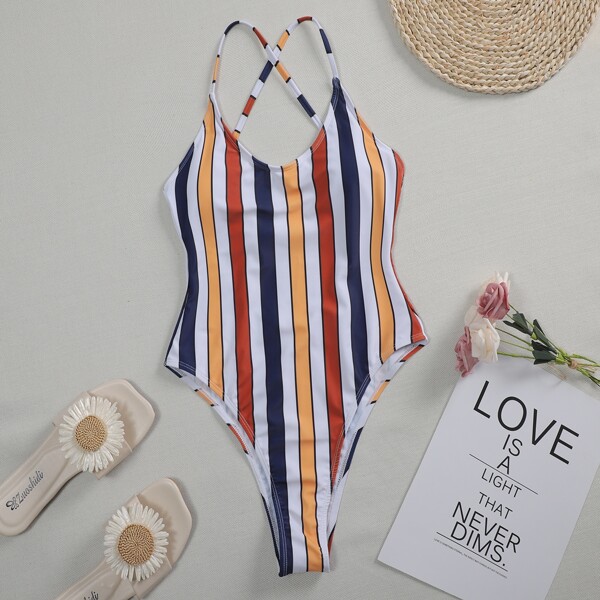 

Colorful Striped One Piece Swimsuit, Multicolor