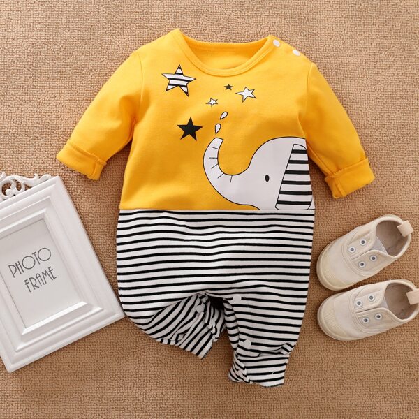 

Baby Boy cartoon And Striped Jumpsuit, Multicolor