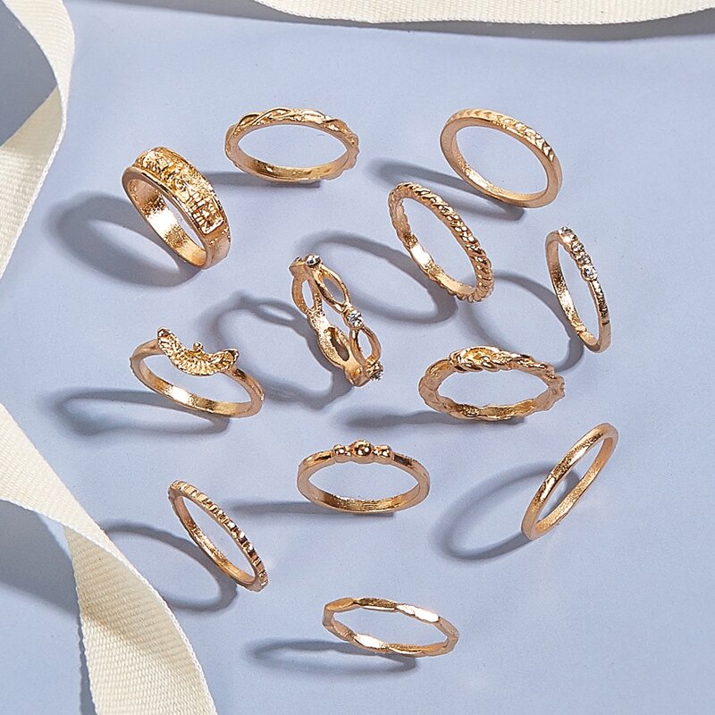 

12pcs Rhinestone Ring, Gold