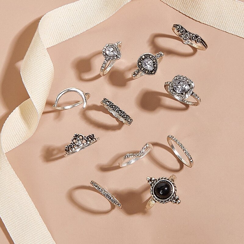 

11pcs Rhinestone Ring, Silver