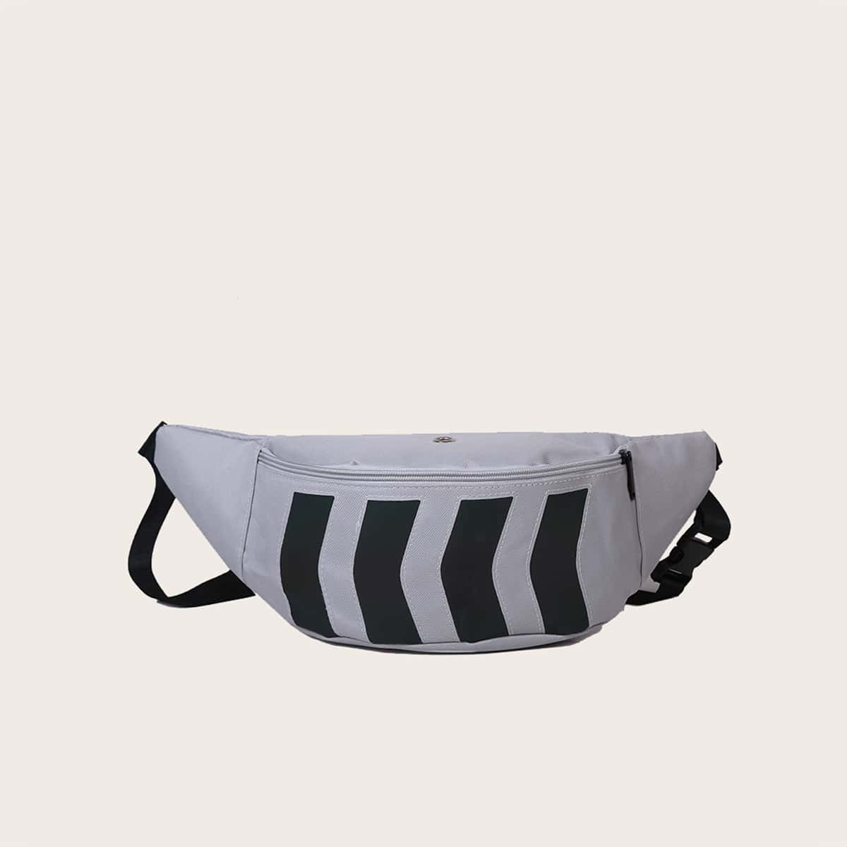 

Stripe Zip Front Fanny Pack, Grey