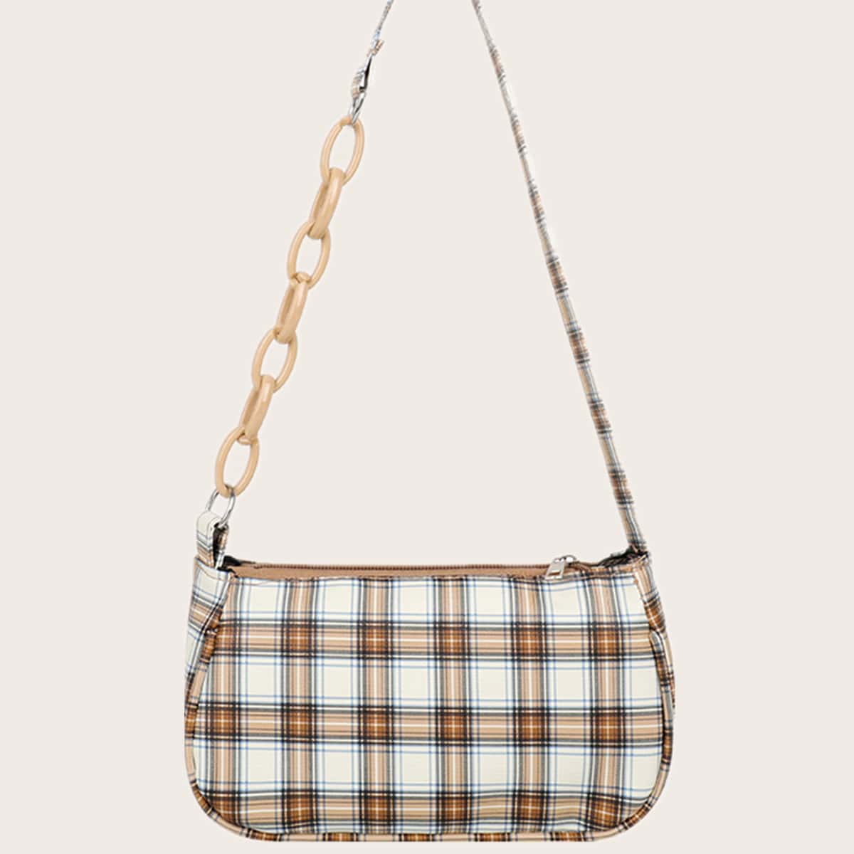

Tartan Chain Baguette Bag, Yellow