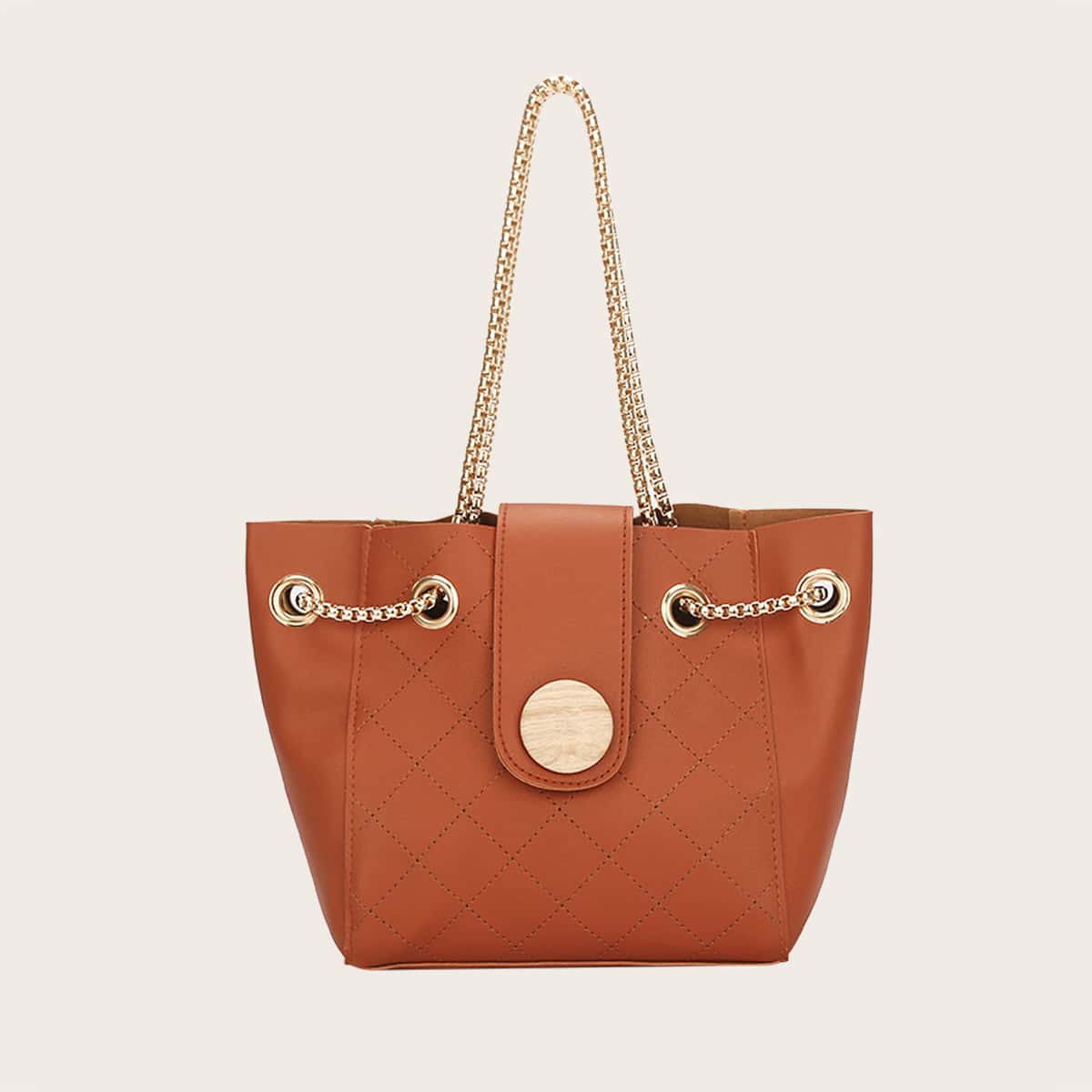 

Ring Decor Chain Tote Bag, Brown