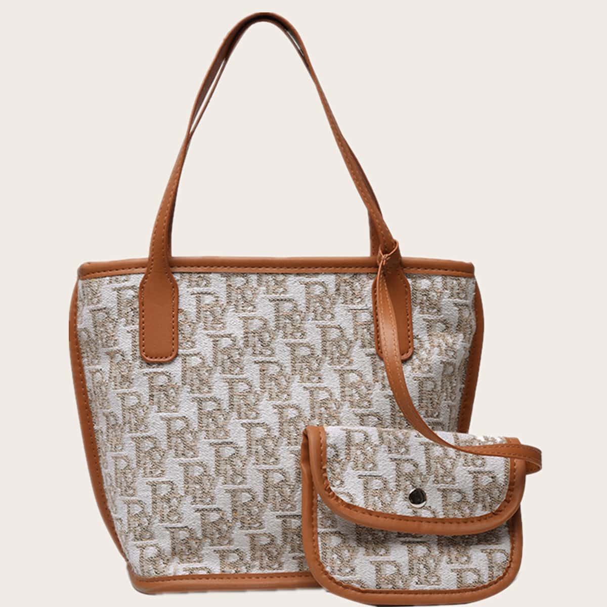 

Letter Graphic Tote Bag With Inner Pouch, Brown