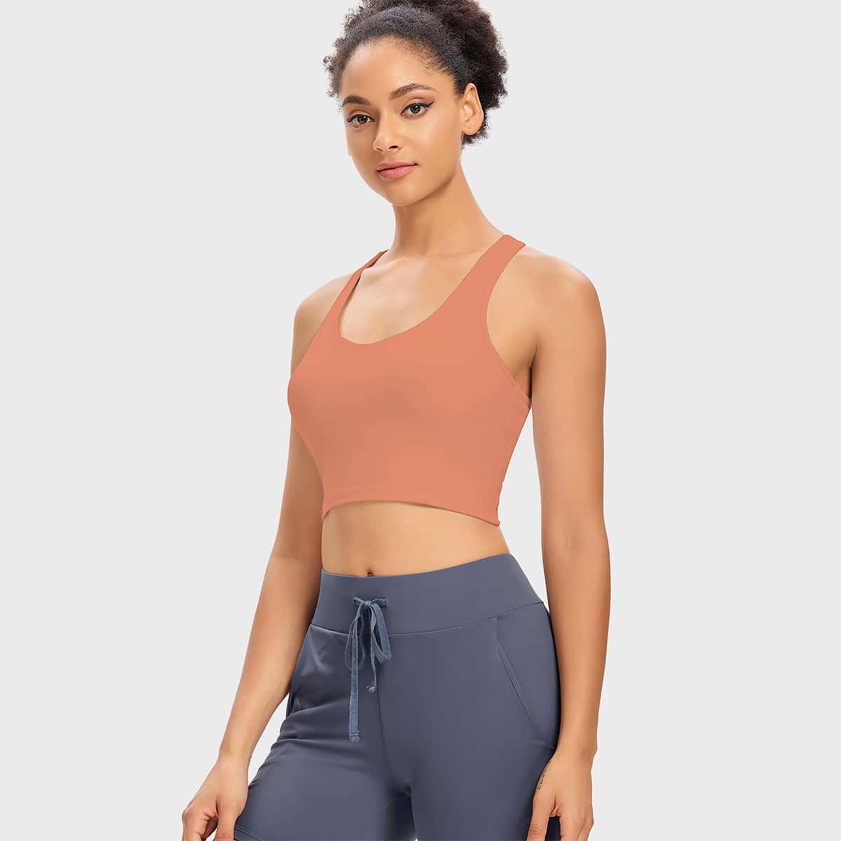 

Solid Racer Back Sports Bra, Coral orange