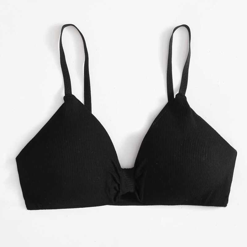

Ribbed Knot Detail Bra, Black
