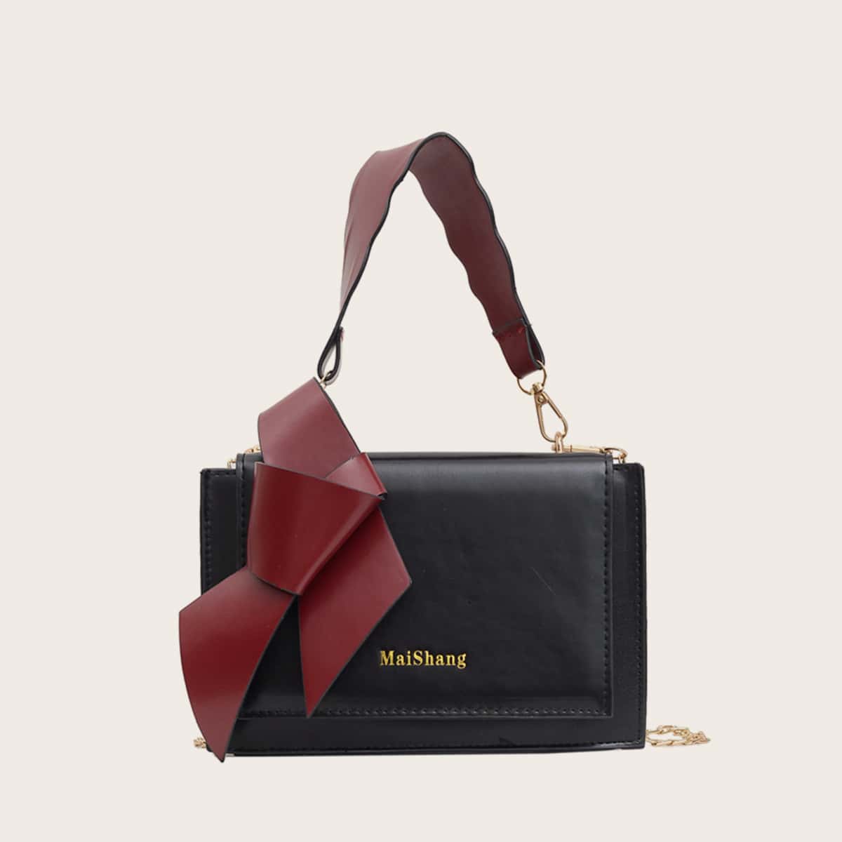

Knot Decor Square Satchel Bag, Black