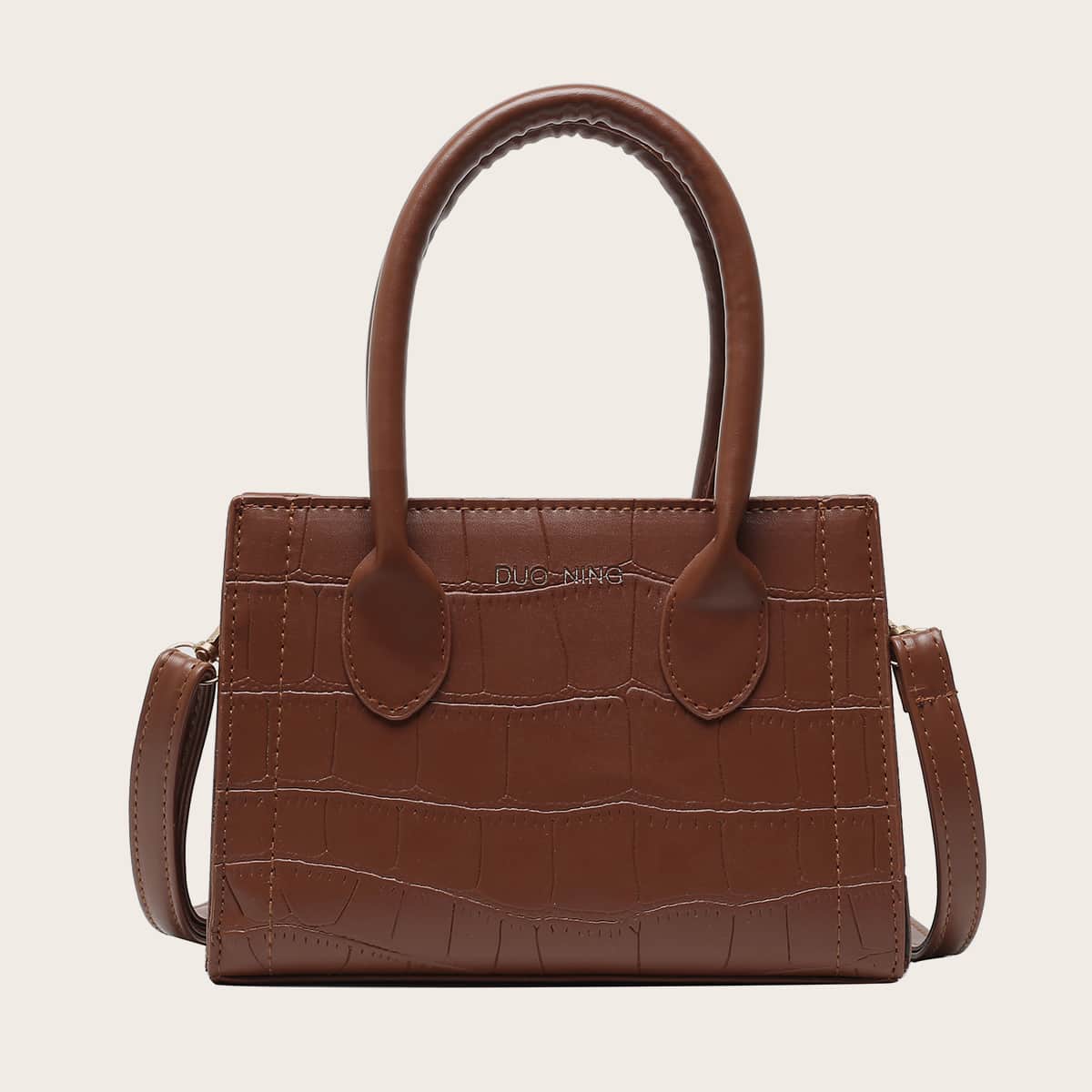 

Croc Embossed Satchel Bag, Brown