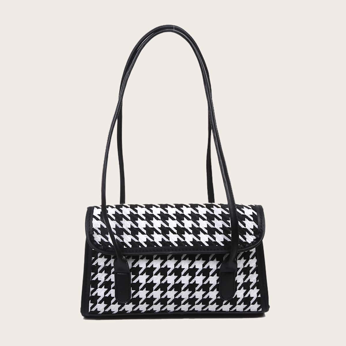

Houndstooth Shoulder Bag, Black and white