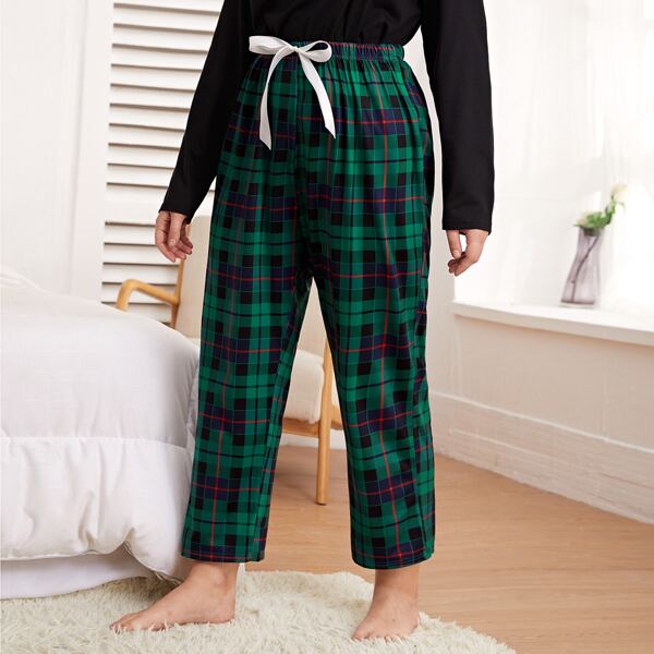 

Plus Plaid Bow Front Sleep Pants, Green