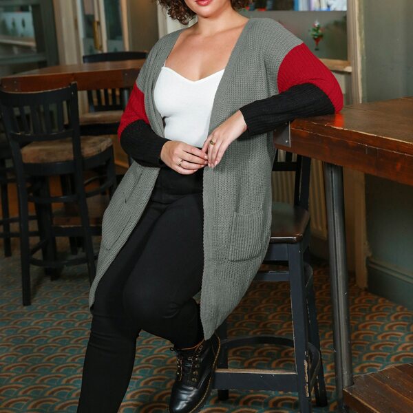 

Plus Colorblock Drop Shoulder Cardigan, Grey