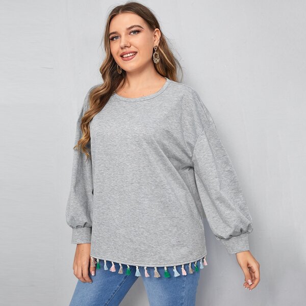 

Plus Fringe Hem Sweatshirt, Grey