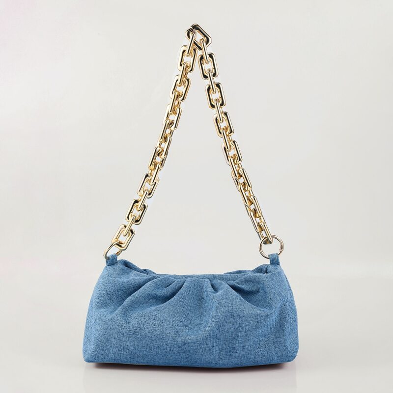 

Chunky Chain Ruched Bag, Blue