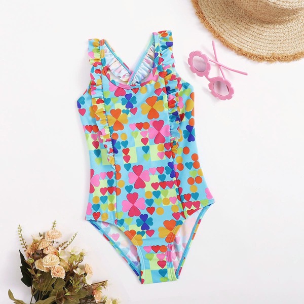 

Toddler Girls Heart Print One Piece Swimsuit, Multicolor