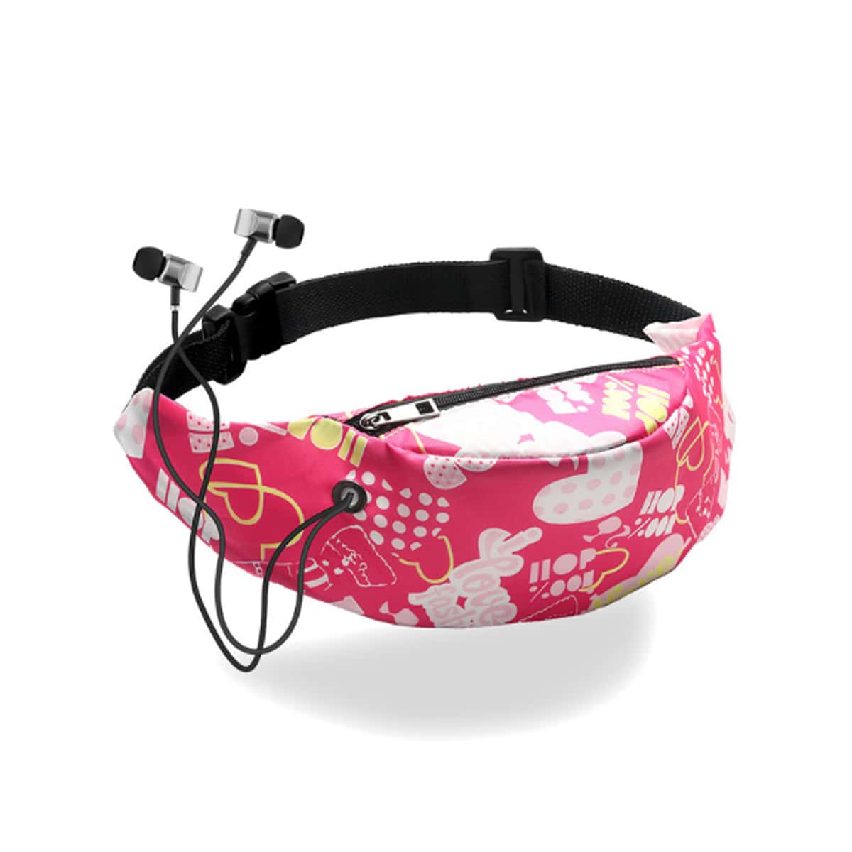 

Cartoon Fanny Pack With Headphone Plug, Hot pink