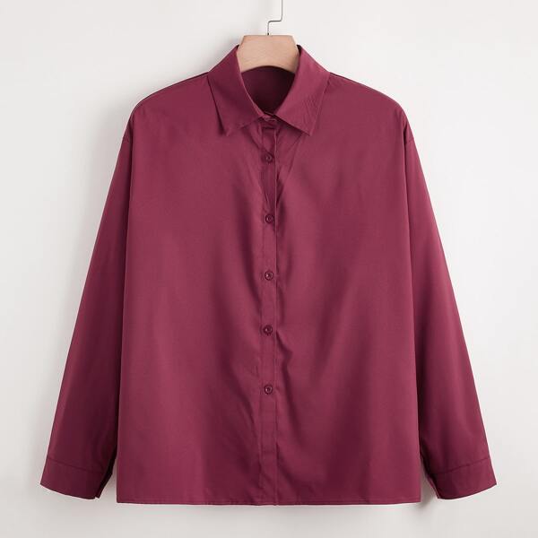 

Plus Solid Button Through Blouse, Rose red