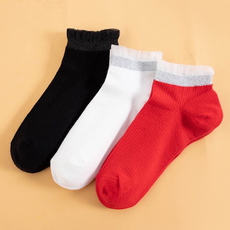 

3pairs Frill Mesh Socks, Multicolor