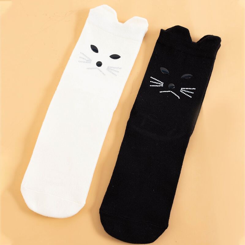 

2pairs Cat Pattern Socks, Black and white